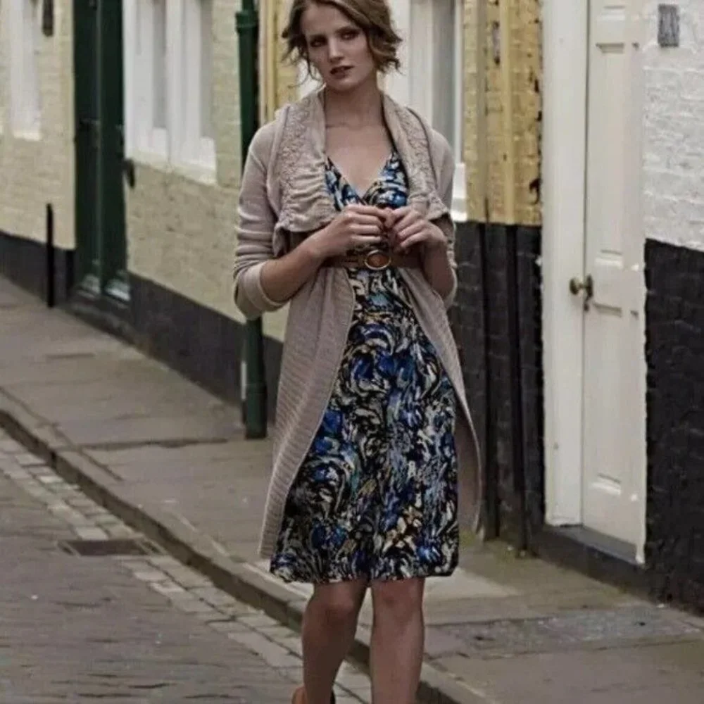 Anthropologie Moulinette Soeurs Oak Apple Blue Green Swirl Silk Wrap Dress Size